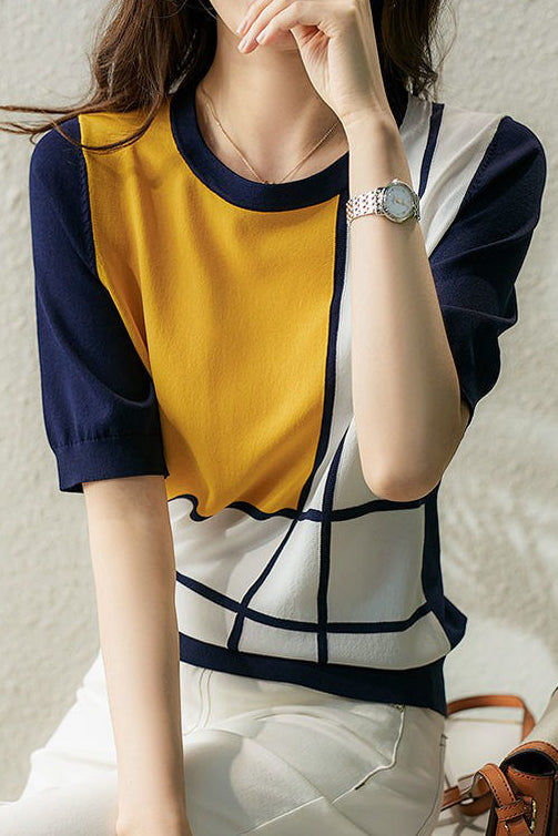 Casual Color Block Knit Sweater - liwisi