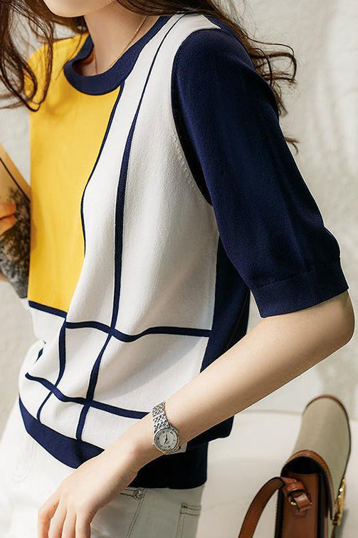 Casual Color Block Knit Sweater - liwisi