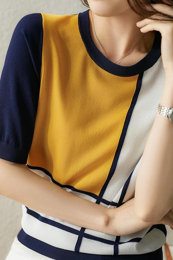 Casual Color Block Knit Sweater - liwisi