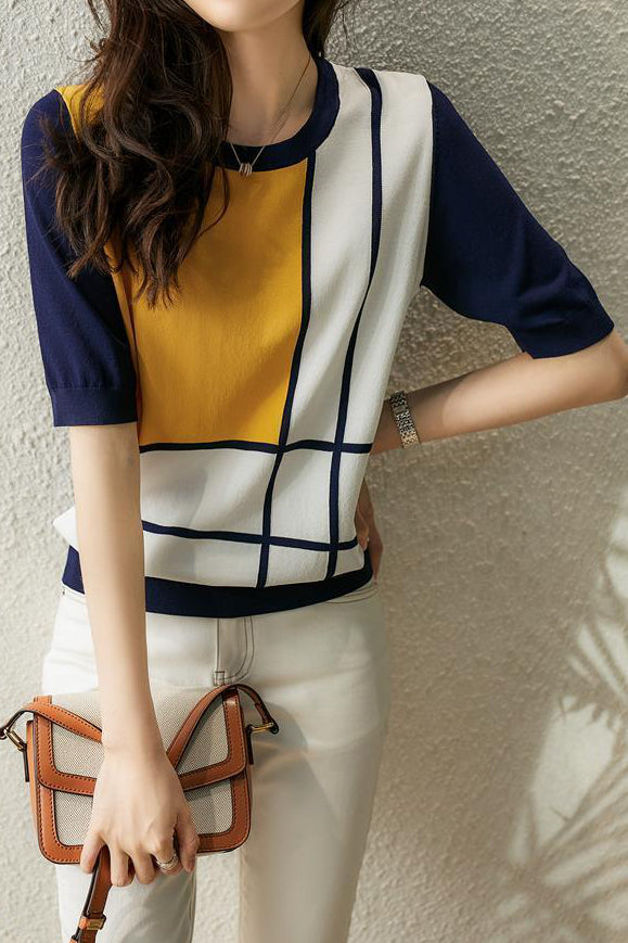 Casual Color Block Knit Sweater - liwisi