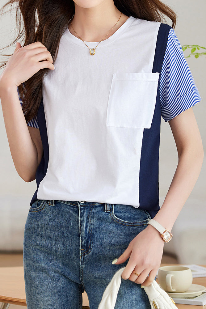 Striped Color Block T-Shirt - liwisi