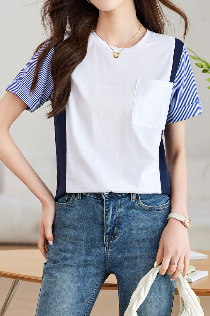 Striped Color Block T-Shirt - liwisi