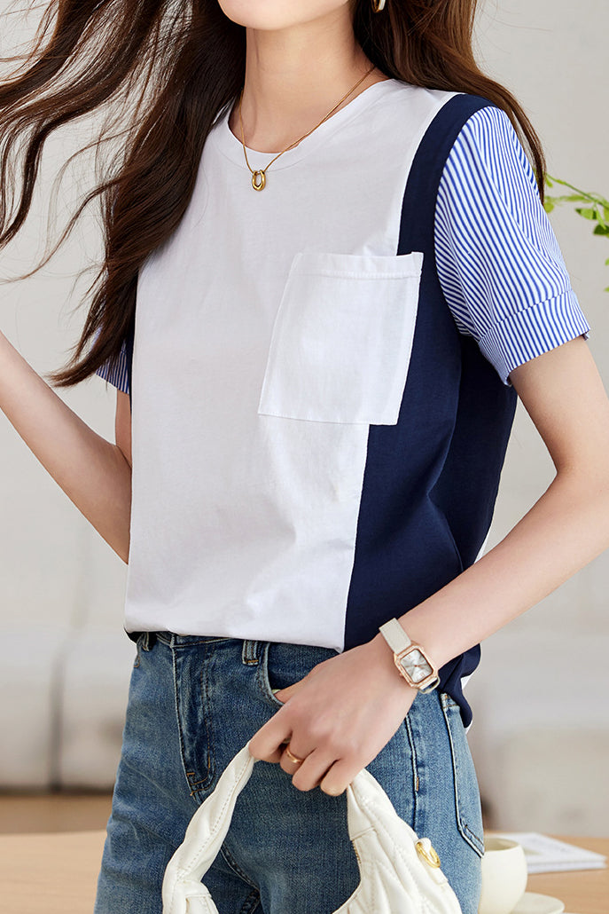 Striped Color Block T-Shirt - liwisi