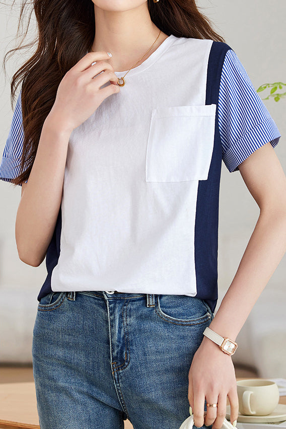 Striped Color Block T-Shirt - liwisi