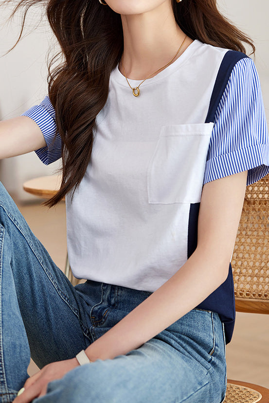 Striped Color Block T-Shirt - liwisi