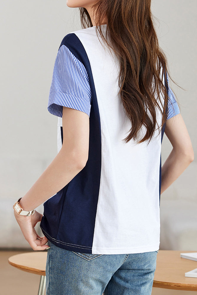 Striped Color Block T-Shirt - liwisi