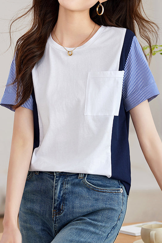 Striped Color Block T-Shirt - liwisi