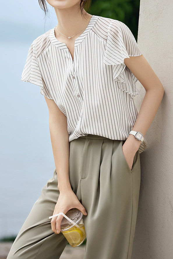Striped Short Sleeve Shirt - liwisi