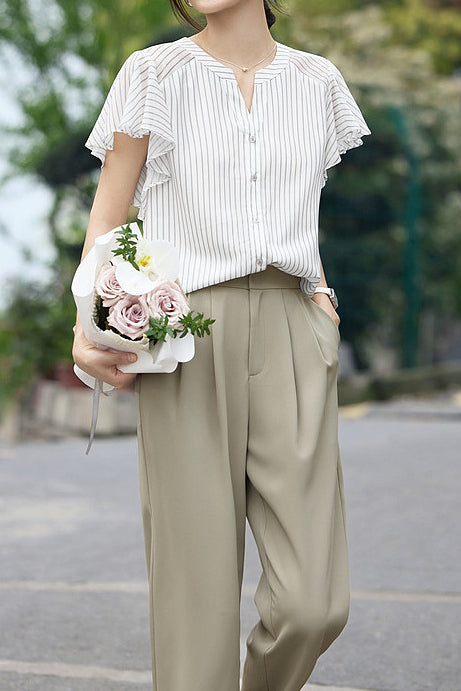 Striped Short Sleeve Shirt - liwisi