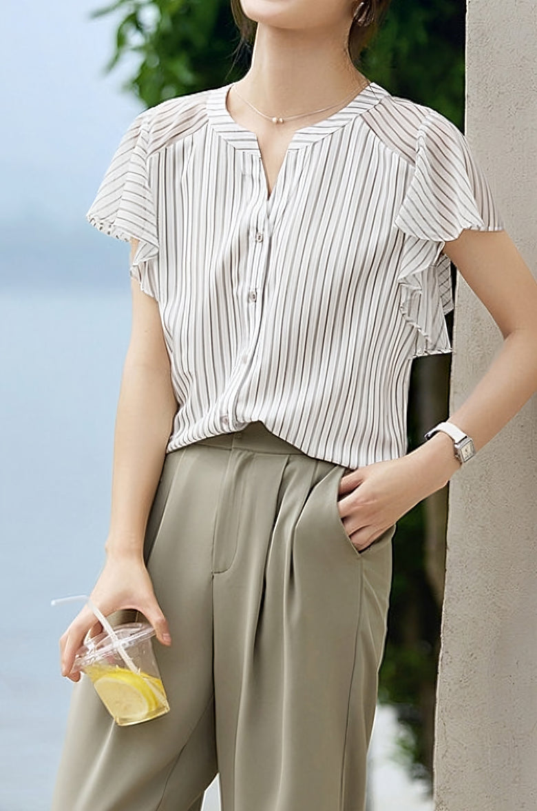 Striped Short Sleeve Shirt - liwisi