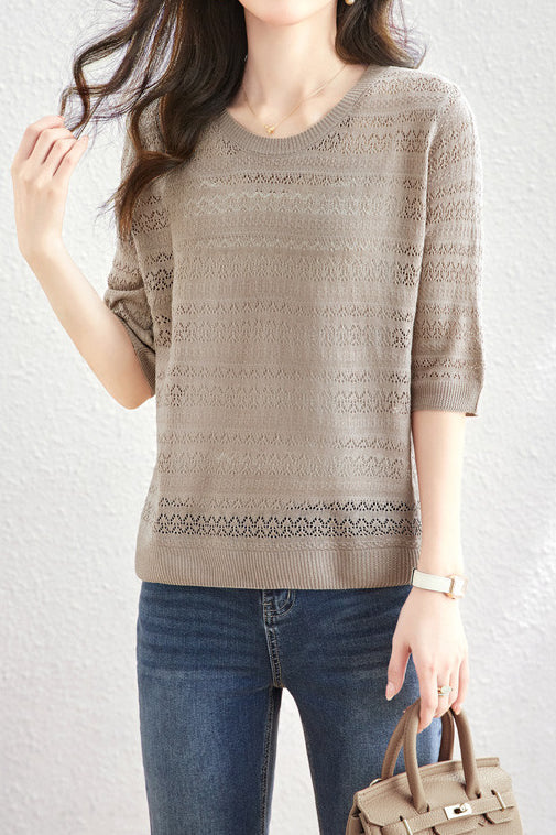 Solid Color Simple Knit Top - liwisi