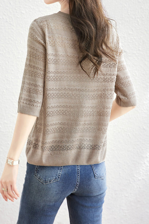 Solid Color Simple Knit Top - liwisi