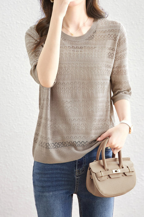 Solid Color Simple Knit Top - liwisi