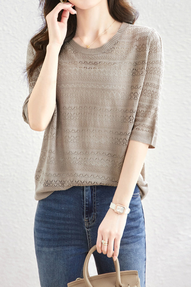 Solid Color Simple Knit Top - liwisi