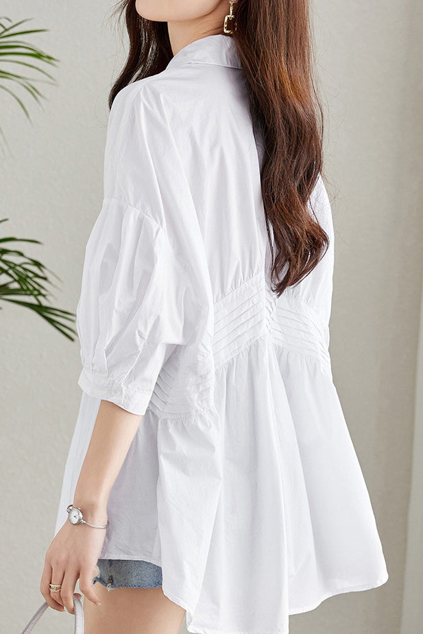 Waist-Defined Medium Sleeve Shirt - liwisi