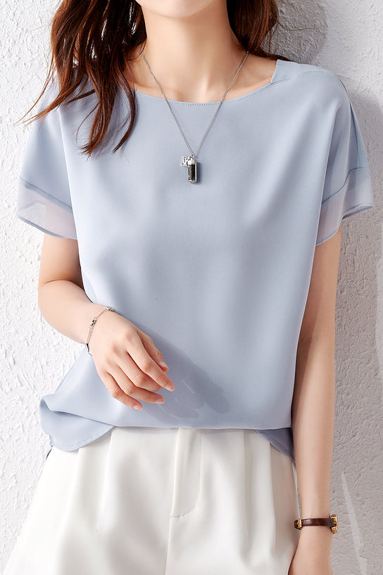 Fashionable Chiffon Short Sleeve Top - liwisi
