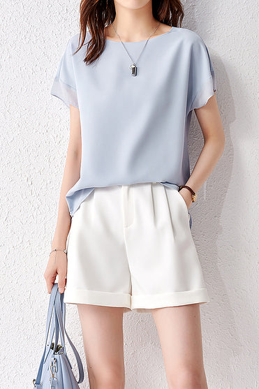 Fashionable Chiffon Short Sleeve Top - liwisi