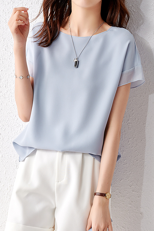 Fashionable Chiffon Short Sleeve Top - liwisi