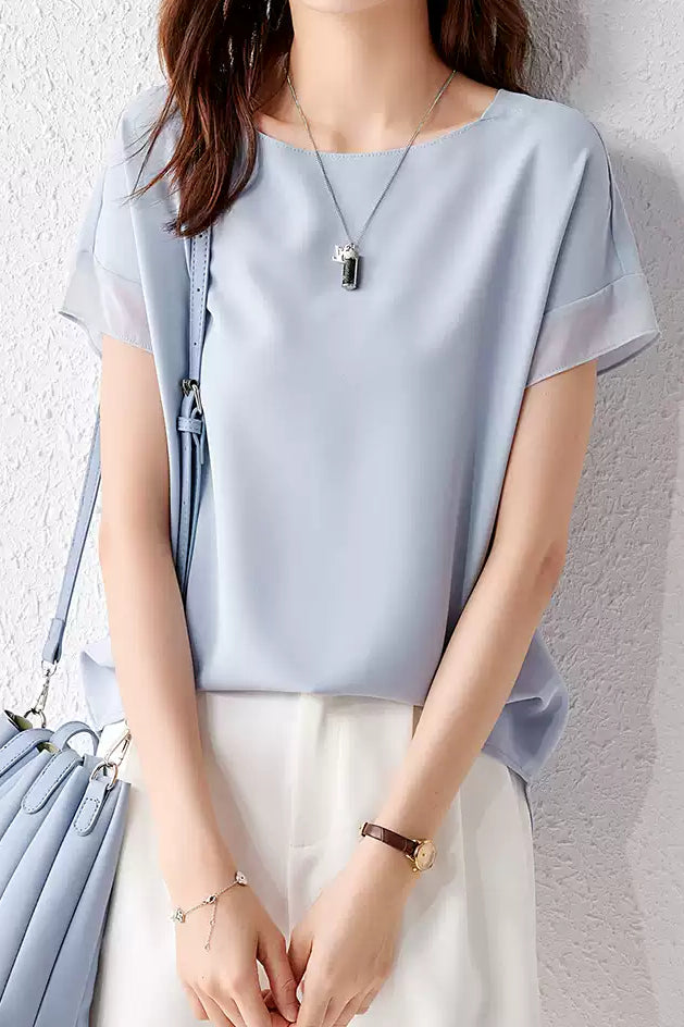 Fashionable Chiffon Short Sleeve Top - liwisi