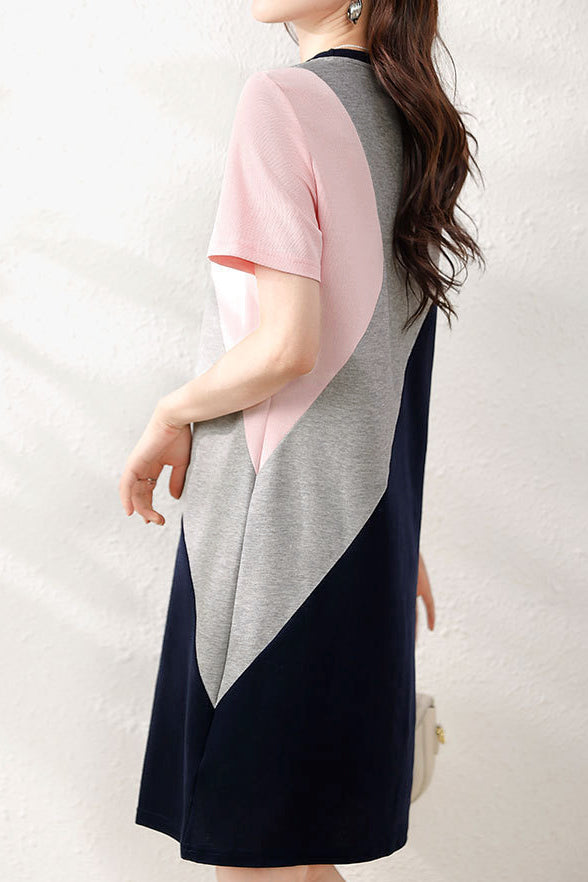 Casual Color Block T-Shirt Dress - liwisi