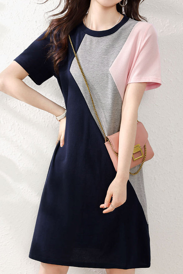 Casual Color Block T-Shirt Dress - liwisi