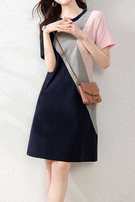 Casual Color Block T-Shirt Dress - liwisi