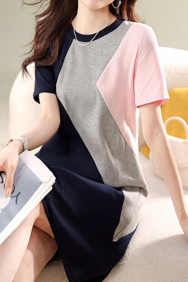 Casual Color Block T-Shirt Dress - liwisi