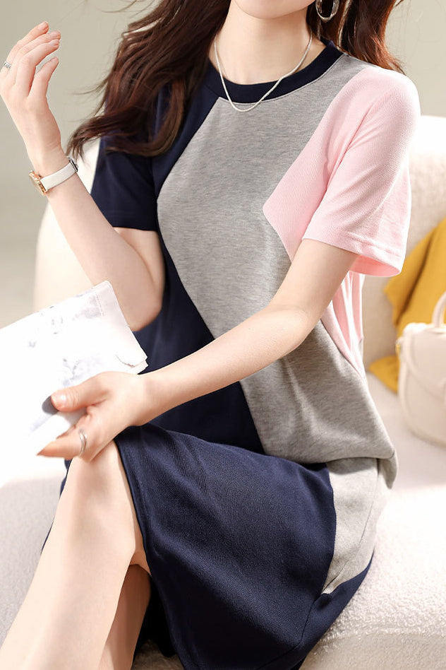 Casual Color Block T-Shirt Dress - liwisi