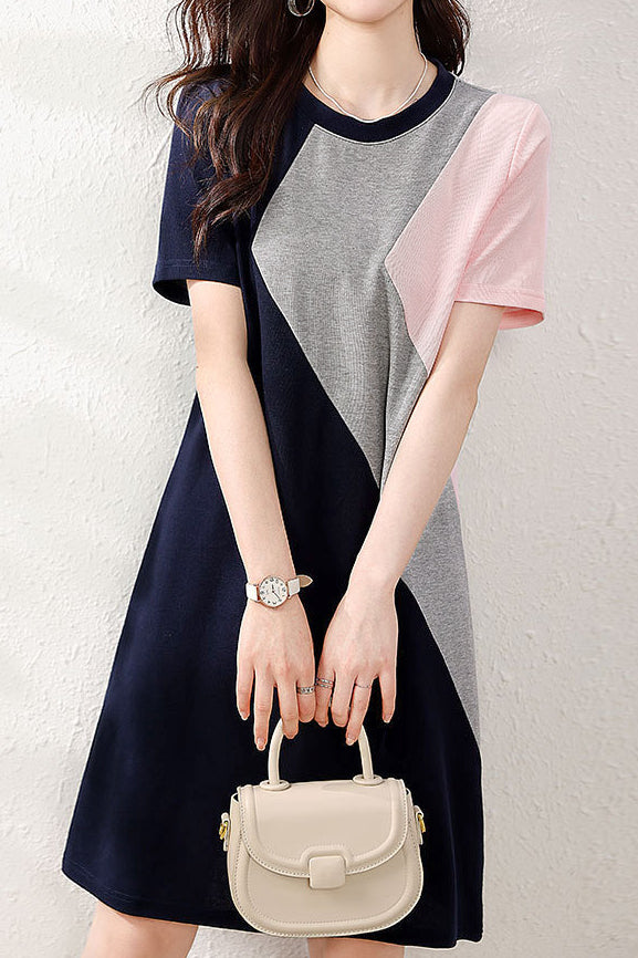 Casual Color Block T-Shirt Dress - liwisi