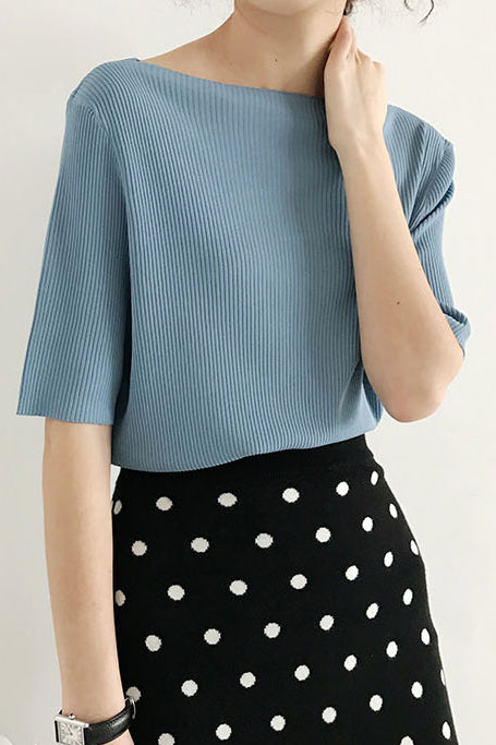 Simple Medium Sleeve Knit Top - liwisi