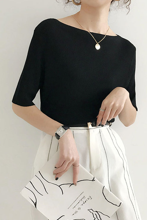 Simple Medium Sleeve Knit Top - liwisi