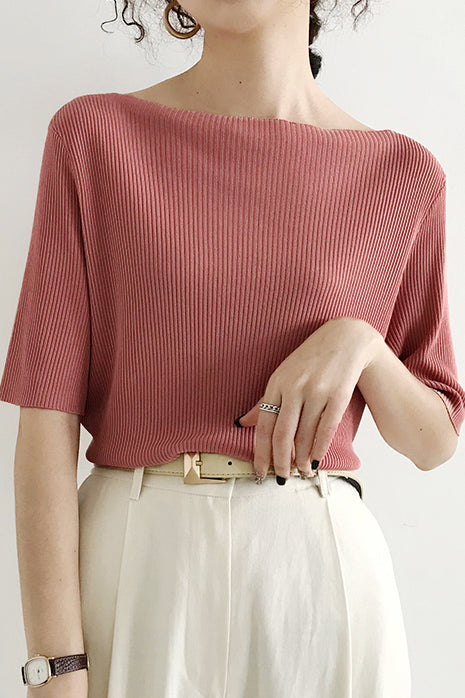 Simple Medium Sleeve Knit Top - liwisi