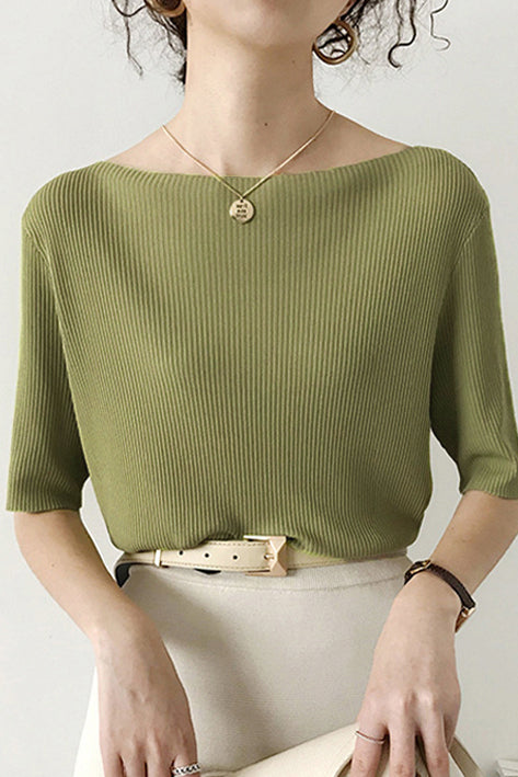 Simple Medium Sleeve Knit Top - liwisi