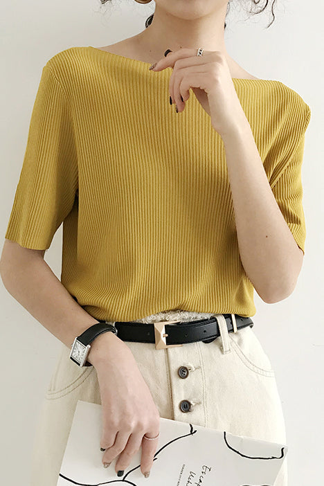 Simple Medium Sleeve Knit Top - liwisi