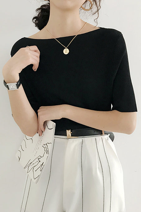 Simple Medium Sleeve Knit Top - liwisi