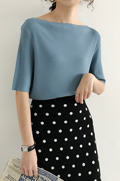 Simple Medium Sleeve Knit Top - liwisi