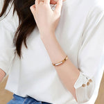 Minimalist Round Neck Three-Quarter Sleeve T-Shirt - liwisi