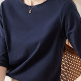 Minimalist Round Neck Three-Quarter Sleeve T-Shirt - liwisi