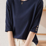 Minimalist Round Neck Three-Quarter Sleeve T-Shirt - liwisi