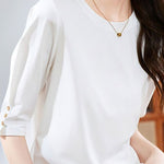Minimalist Round Neck Three-Quarter Sleeve T-Shirt - liwisi
