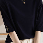 Minimalist Round Neck Three-Quarter Sleeve T-Shirt - liwisi