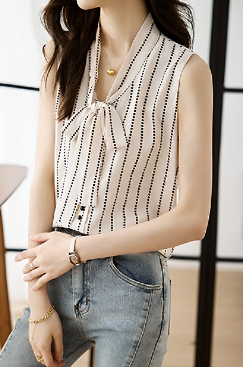 French Elegant Striped V-Neck Tank Top - liwisi
