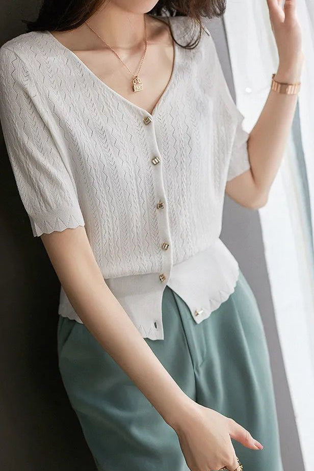 Minimalist Hollow-Out Knit Top - liwisi