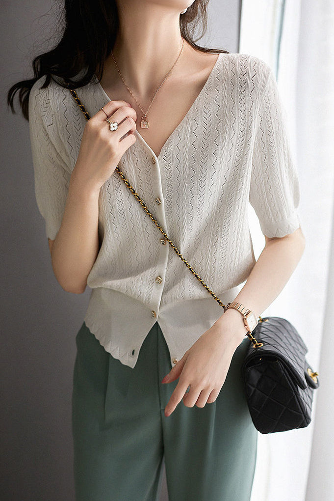 Minimalist Hollow-Out Knit Top - liwisi