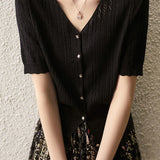 Minimalist Hollow-Out Knit Top - liwisi