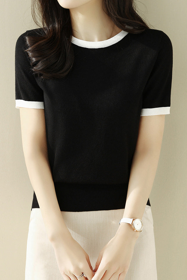 Minimalist Chic Color-Blocked Round Neck Short Sleeve - liwisi