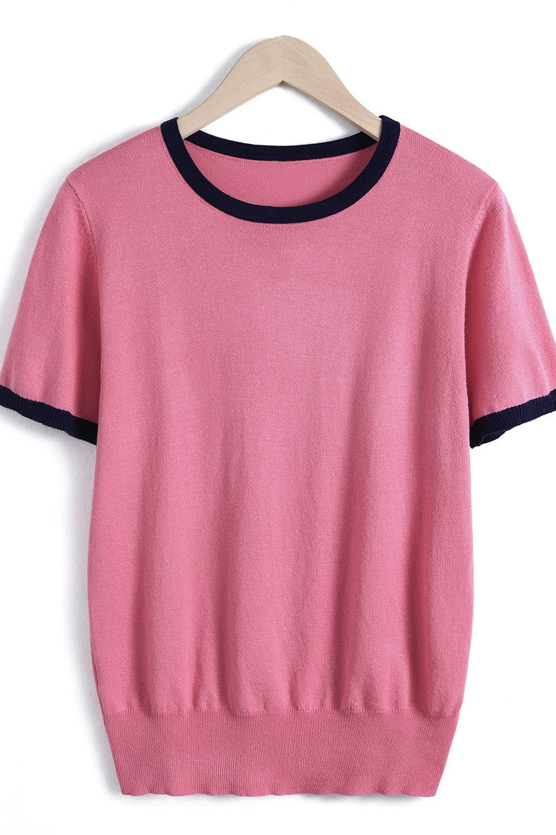 Minimalist Chic Color-Blocked Round Neck Short Sleeve - liwisi