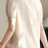 Round Neck Sheer Ethereal Embroidered Shirt - liwisi