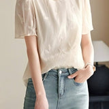 Round Neck Sheer Ethereal Embroidered Shirt - liwisi