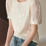 Round Neck Sheer Ethereal Embroidered Shirt - liwisi